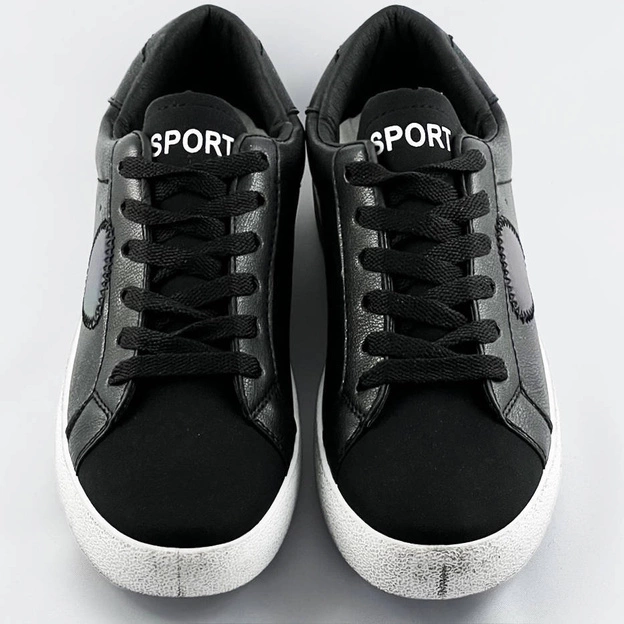 Damskie trampki z łączonych materiałów czarne (1088)