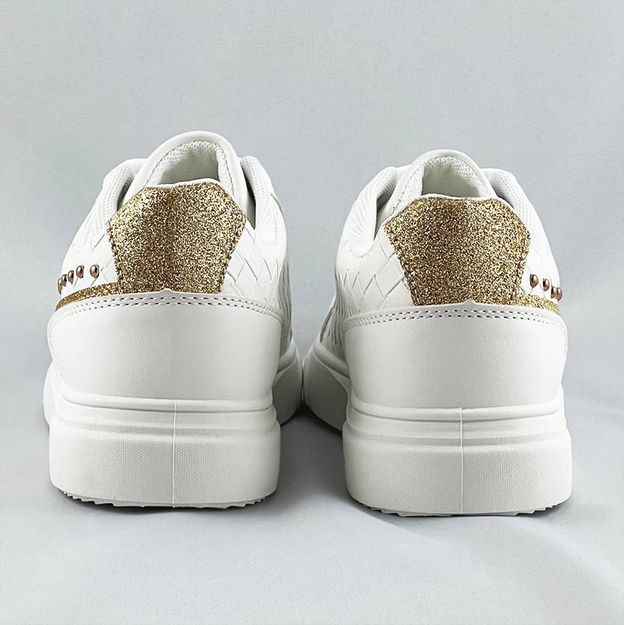 Sznurowane sneakersy damskie biało-złote (rc-03)