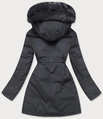 KURTKA ZIMOWA DAMSKA Z OZDOBNĄ PODSZEWKĄ GRAFITOWA (B9576-70)