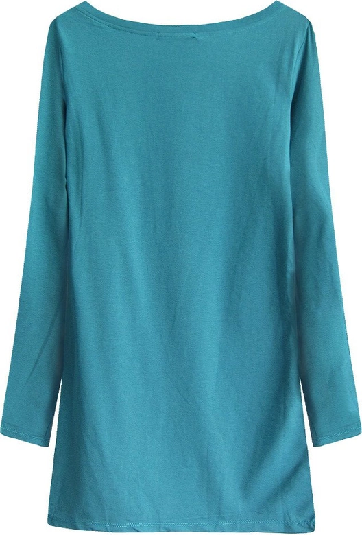 BAWEŁNIANA BLUZKA Z DŁUGIM RĘKAWEM TURKUSOWA (X1303X)