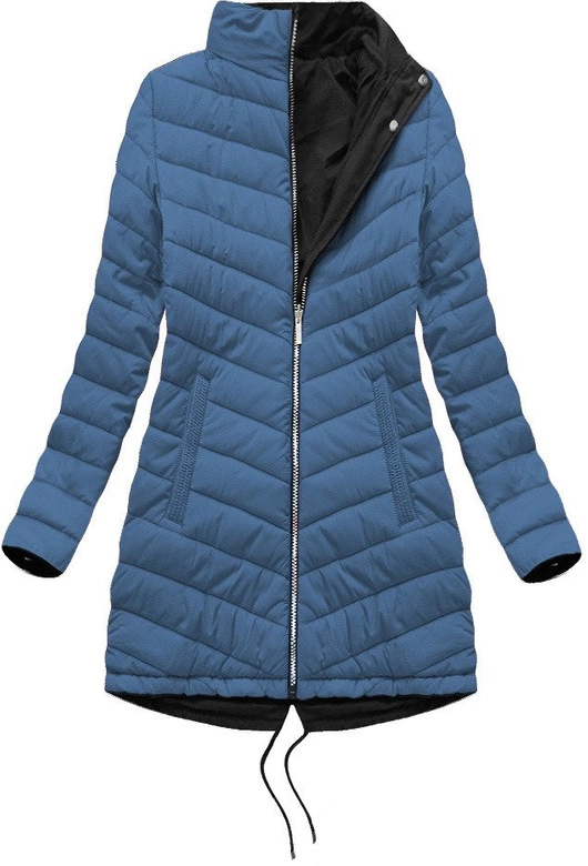 Dwustronna damska kurtka zimowa z kapturem czarno-niebieska (w214big)