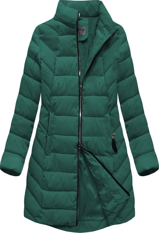 DŁUŻSZA ZIMOWA KURTKA DAMSKA Z KAPTUREM CIEMNOZIELONA (B2646)