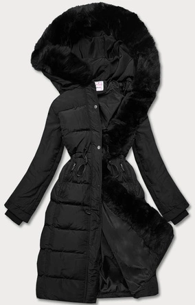Długa ciepła kurtka damska czarna (W643)
