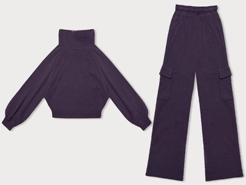 Casualowy komplet ze spodniami typu cargo fioletowy (AMG-338A)