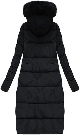 DŁUGA KURTKA ZIMOWA Z KAPTUREM CZARNA (B3581)