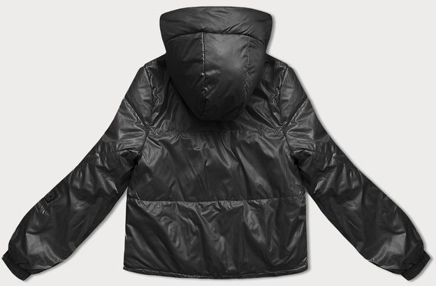 Krótka kurtka damska z kapturem czarna (B8216-1)