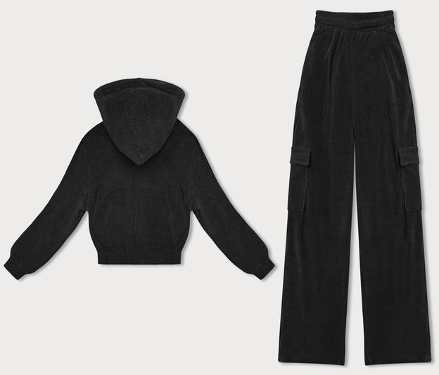 Komplet damski bluza + spodnie typu cargo czarny (AMG-322A)