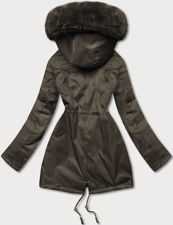 Kurtka zimowa damska z futrzaną podszewką khaki (b550-11)