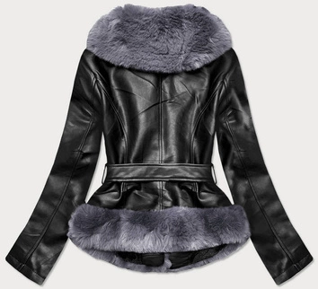 RAMONESKA Z FUTRZANYM KOŁNIERZEM CZARNO-SZARA (B9737-109)