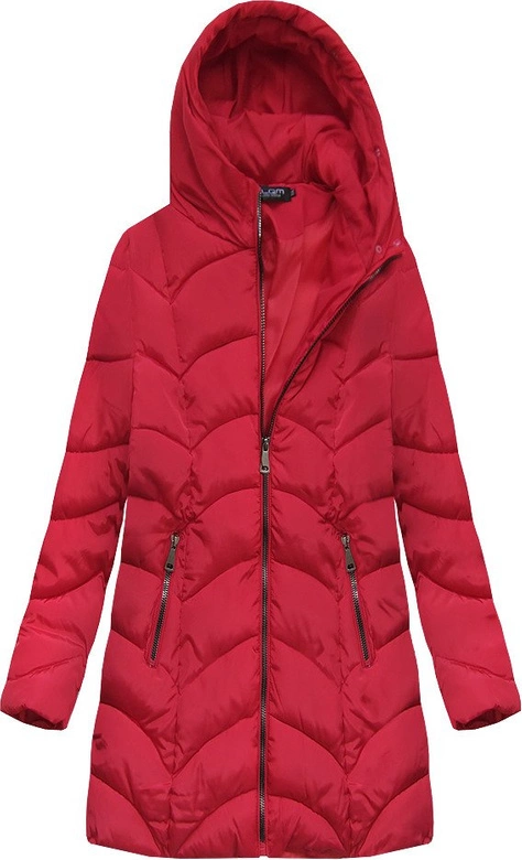 PIKOWANA ZIMOWA DAMSKA KURTKA Z KAPTUREM CZERWONA (X1801X)