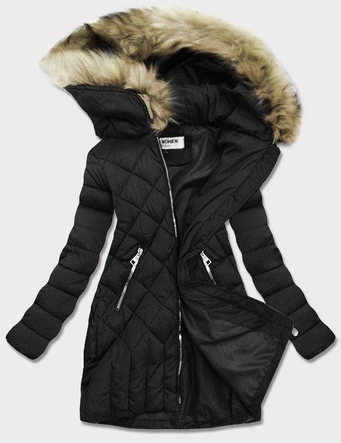 PIKOWANA KURTKA DAMSKA ZIMOWA CZARNA (LF808)