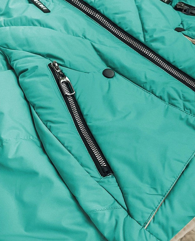 KRÓTKA ASYMETRYCZNA KURTKA DAMSKA TURKUSOWA (0955#)