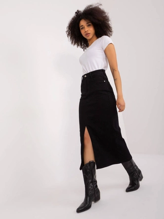 Dopasowana spódnica jeansowa maxi czarna (M551)