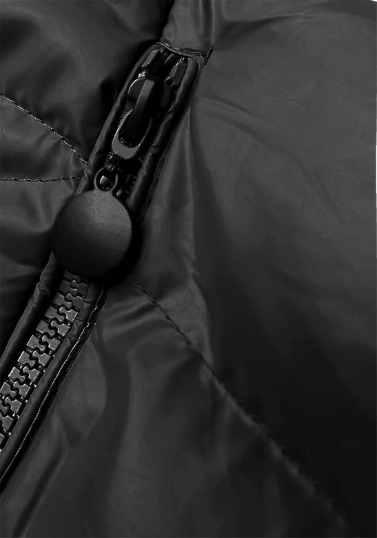 Krótka kurtka zimowa z kapturem czarny-beż (5M3138-392B)