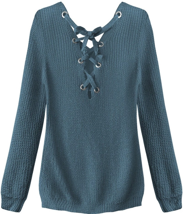 AŻUROWY SWETER Z SZNUROWANIEM NIEBIESKI (226ART)