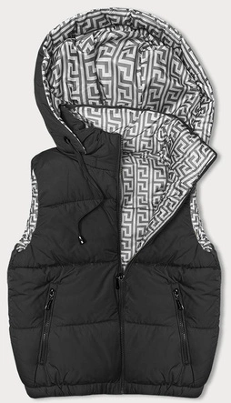 Krótki puchowy bezrękawnik damski z kapturem czarny (16M9091-392)