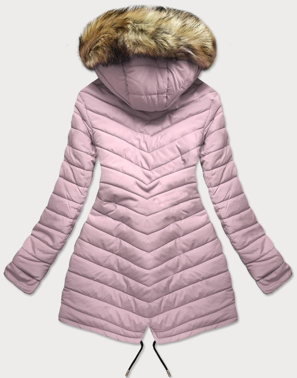 Dwustronna damska kurtka zimowa z kapturem granatowo-różowa (w211)