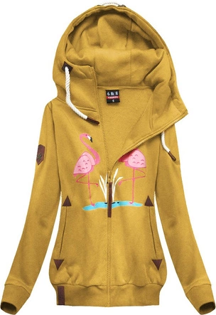 BLUZA Z FLAMINGAMI MUSZTARDOWA (X1925X)