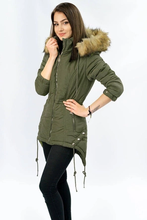 PIKOWANA KURTKA DAMSKA ZIMOWA Z KAPTUREM KHAKI (X7210WX)