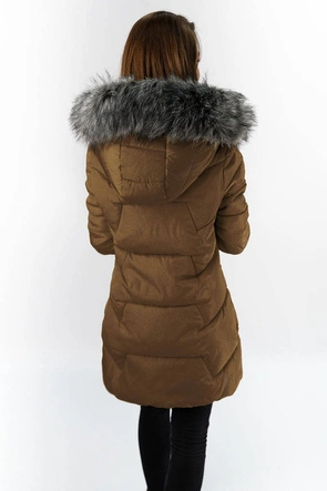 PIKOWANA KURTKA DAMSKA ZIMOWA BRĄZOWA (B9527)