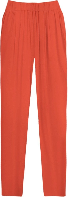 LUŹNE SPODNIE Z MARSZCZONĄ TALIĄ CEGLANE (9222)