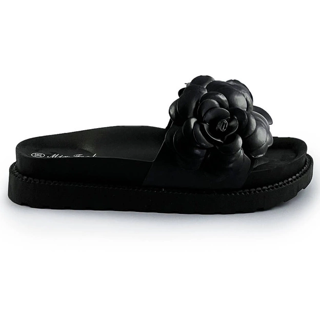 Damskie klapki z kwiatkiem czarne (cm-41)