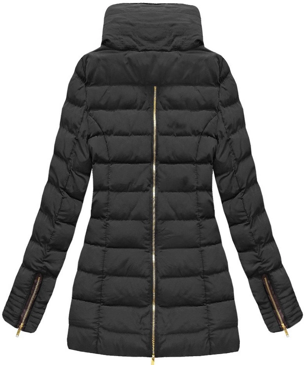 PIKOWANA KURTKA DAMSKA ZIMOWA Z KAPTUREM CZARNA (WZ567)
