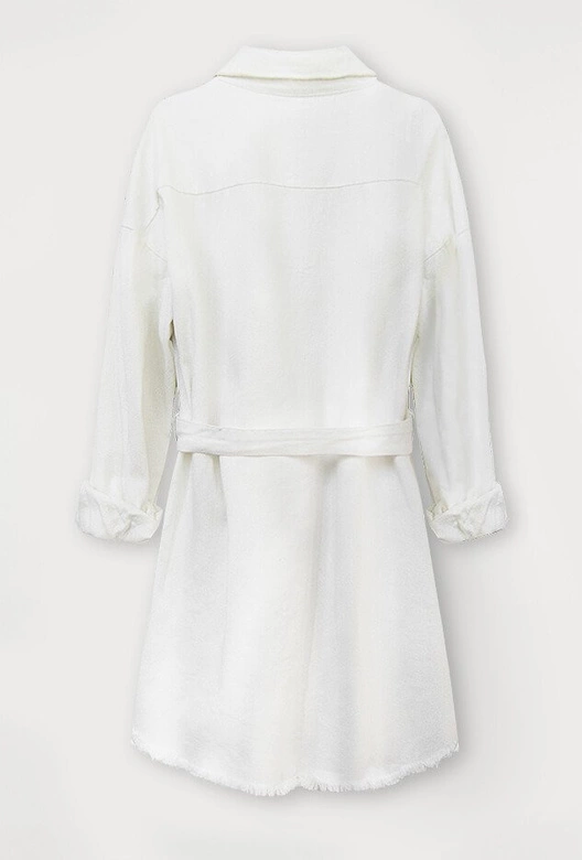 CIENKA JEANSOWA KURTKA DAMSKA Z PRZETARCIAMI ECRU (581ART)