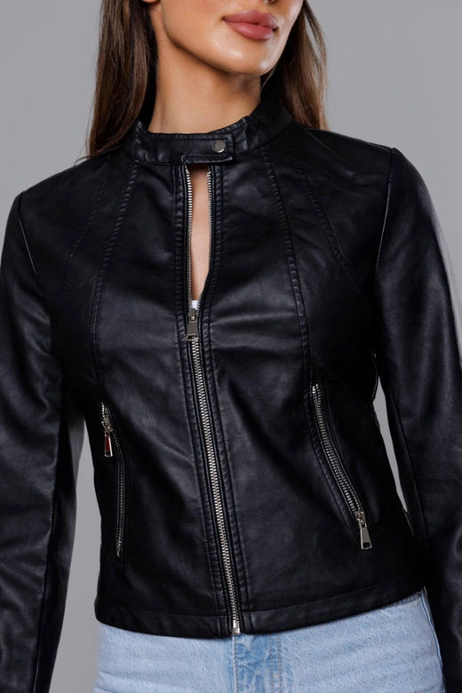 Klasyczna ramoneska ze stójką czarna (11Z8033)