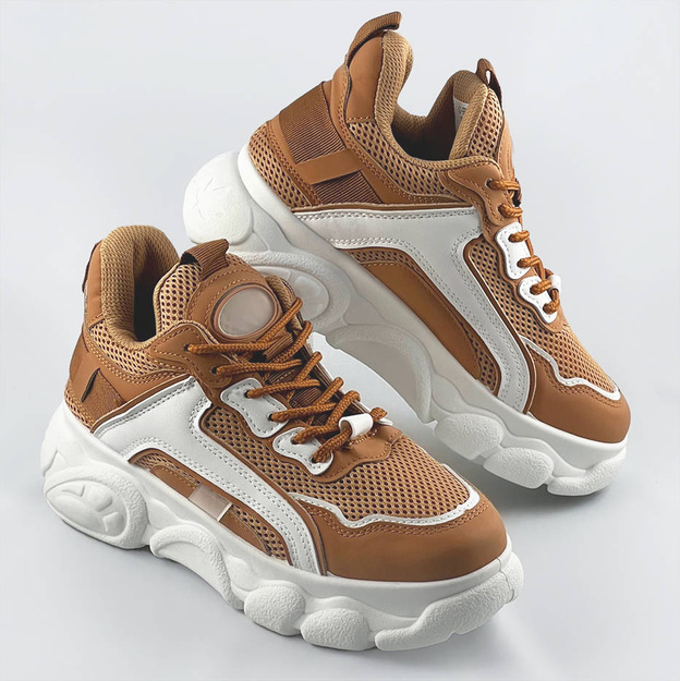 Sneakersy damskie na platformie karmelowe (ym-151)
