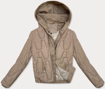 Krótka kurtka zimowa z ozdobnym kapturem S'west beżowy (B8261-12)