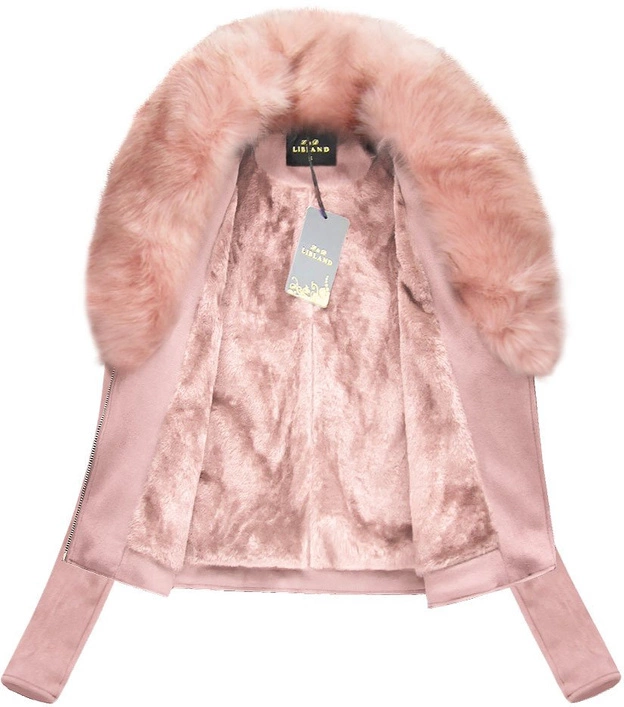 ZAMSZOWA DAMSKA RAMONESKA Z FUTERKIEM PUDROWY RÓŻ (6500)