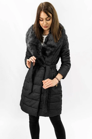 DAMSKI PŁASZCZ Z EKOSKÓRY Z FUTERKIEM CZARNY (5527)