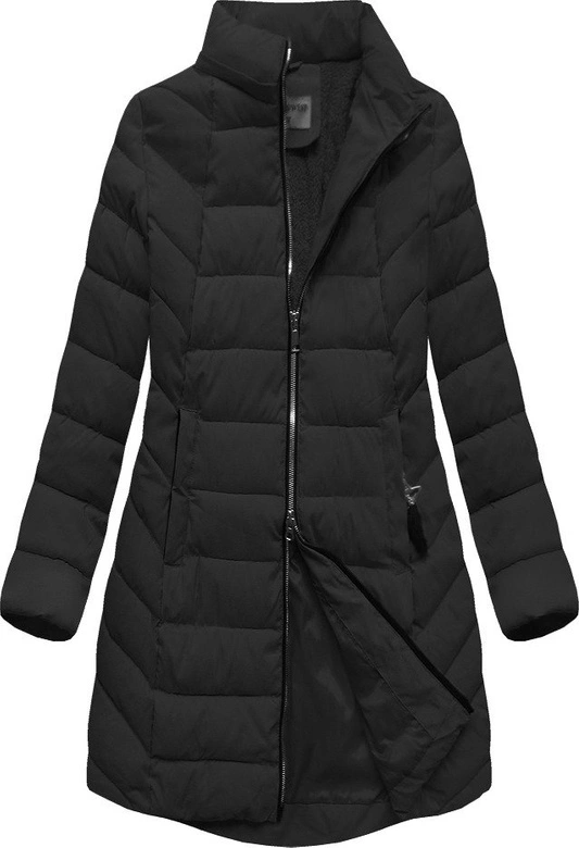 DŁUŻSZA ZIMOWA KURTKA DAMSKA Z KAPTUREM CZARNA (B2646)