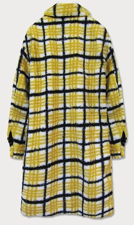 PLUSZOWY DAMSKI PŁASZCZ W KRATĘ ŻÓŁTY (002)