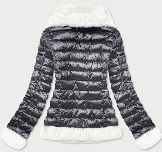Kurtka damska z futrzanym kołnierzem stalowa (j9-008)