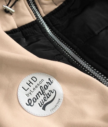 BLUZA DAMSKA Z ŁĄCZONYCH MATERIAŁÓW CZARNO-BEŻOWA (732)