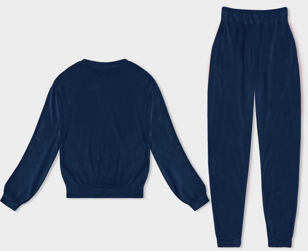 Welurowy dres damski ciemny niebieski (8C1173-66)