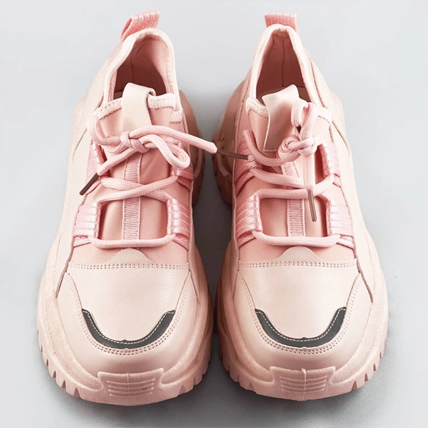 Sznurowane sneakersy na platformie różowe (ra5)