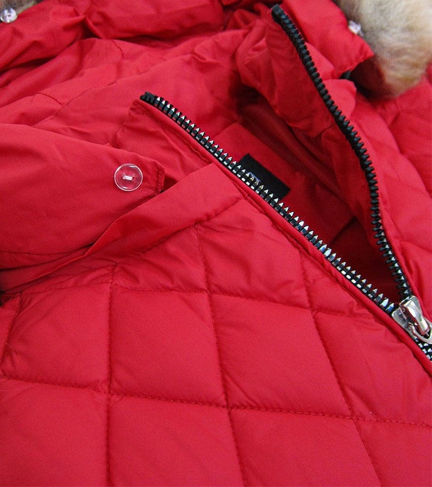 PIKOWANA KURTKA DAMSKA Z KAPTUREM CZERWONA (808BIG)