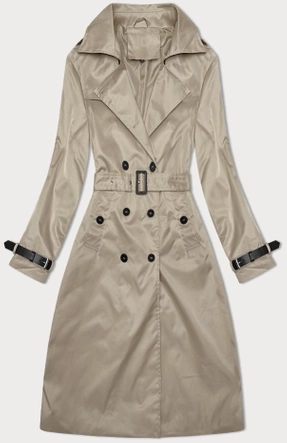 Długi damski trencz z paskiem ciemny beż (1803#-5)