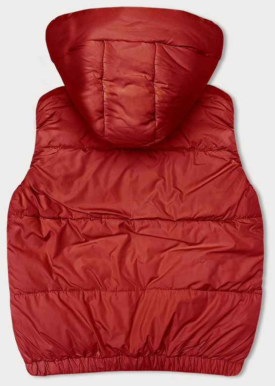 Krótki puchowy bezrękawnik damski z kapturem czerwony (16M9091-270)