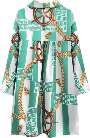 KOSZULA OVERSIZE WE WZORY BIAŁO-MIĘTOWA (301ART)