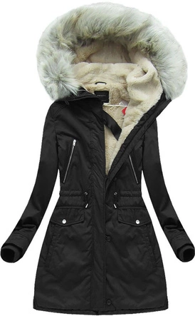 GRUBA DAMSKA PARKA ZIMOWA Z KAPTUREM CZARNA (6088)