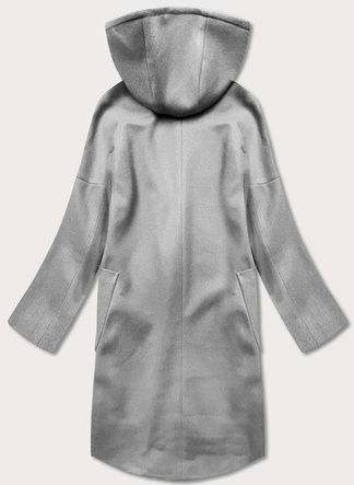 Damski płaszcz plus size z kapturem szary (2728)