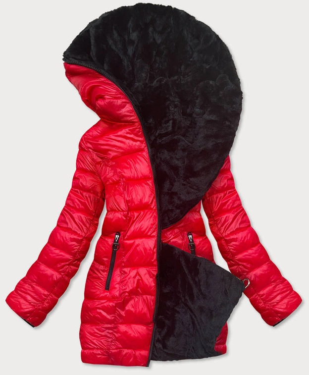 DWUSTRONNA KURTKA DAMSKA ZIMOWA CZERWONO-CZARNA (B9582-401)