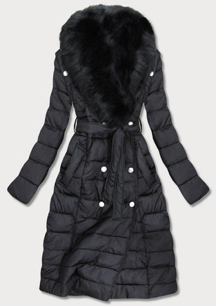 DŁUGA KURTKA ZIMOWA Z OZDOBNYMI GUZIKAMI CZARNA (X005X)