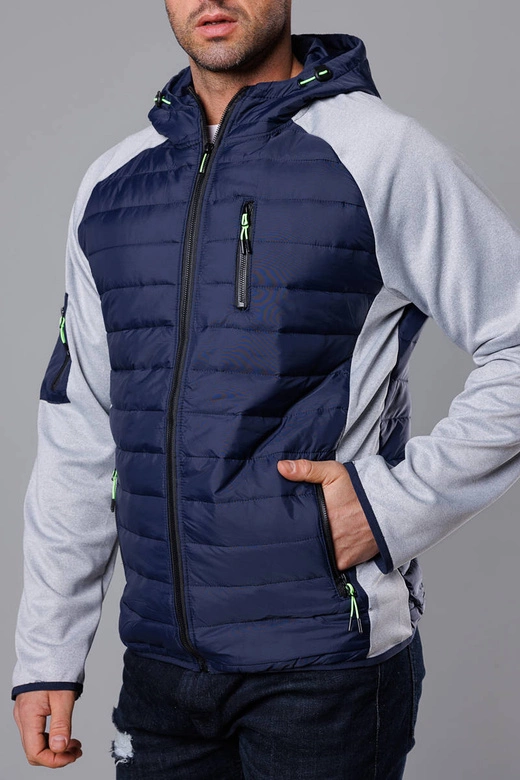 Sportowa kurtka męska z łączonych materiałów granat-szary (8M906-215)