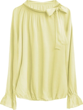 BAWEŁNIANA BLUZKA Z WIĄZANĄ STÓJKĄ ŻÓŁTA (298ART)