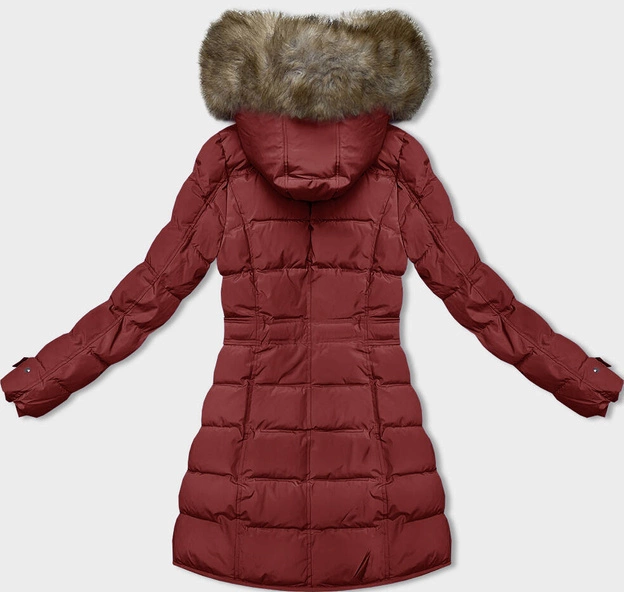 Zimowa kurtka damska z futrzaną podszewką czerwona (LHD-23063)